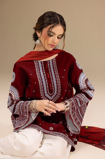 JAZMIN Premium Dhanak – 3 PC Heavy Embroidered Unstitched Winter Suit with Digital Wool Shawl