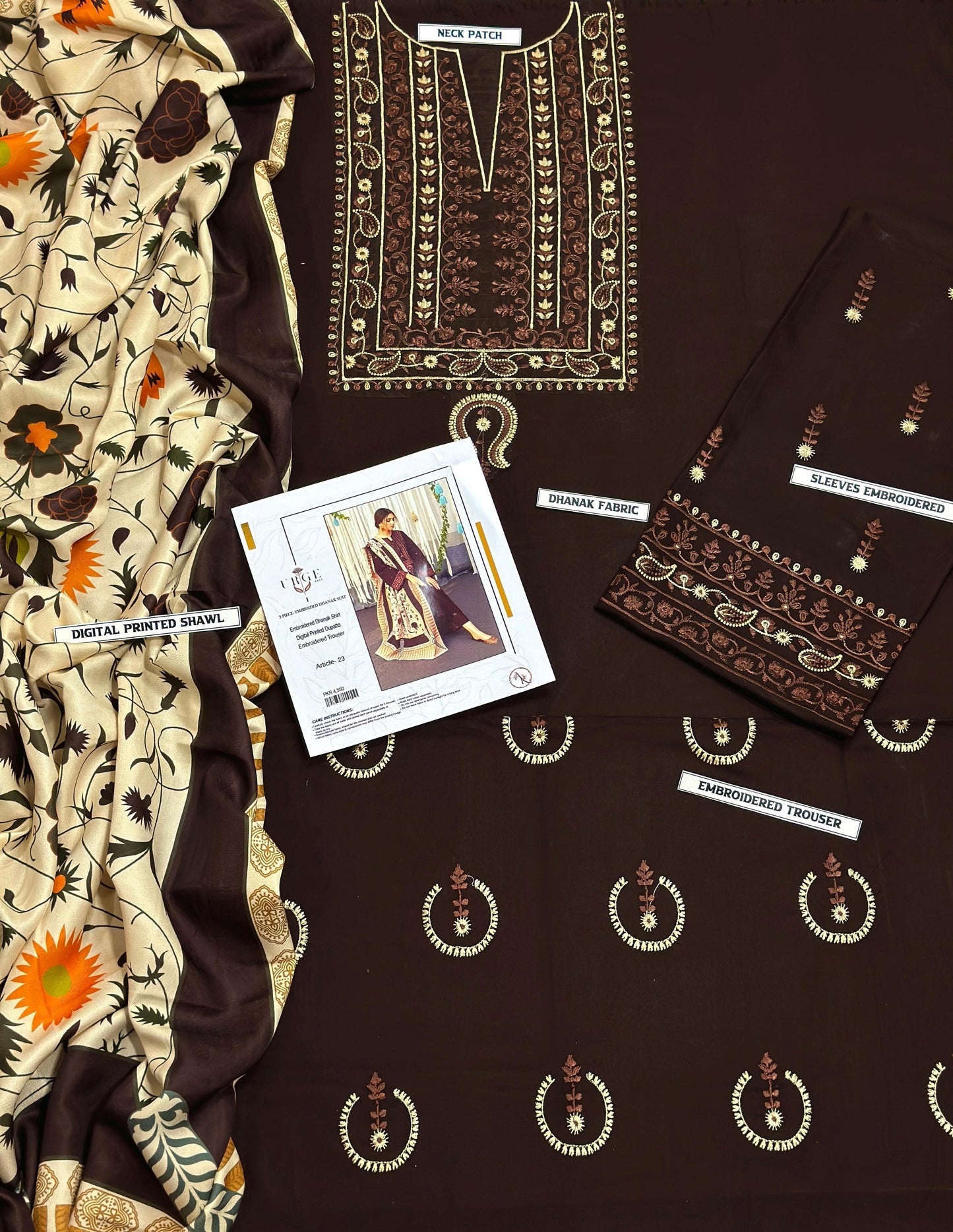 URGE Premium Air-Jet Dhanak – 3 PC Embroidered Unstitched Winter Suit