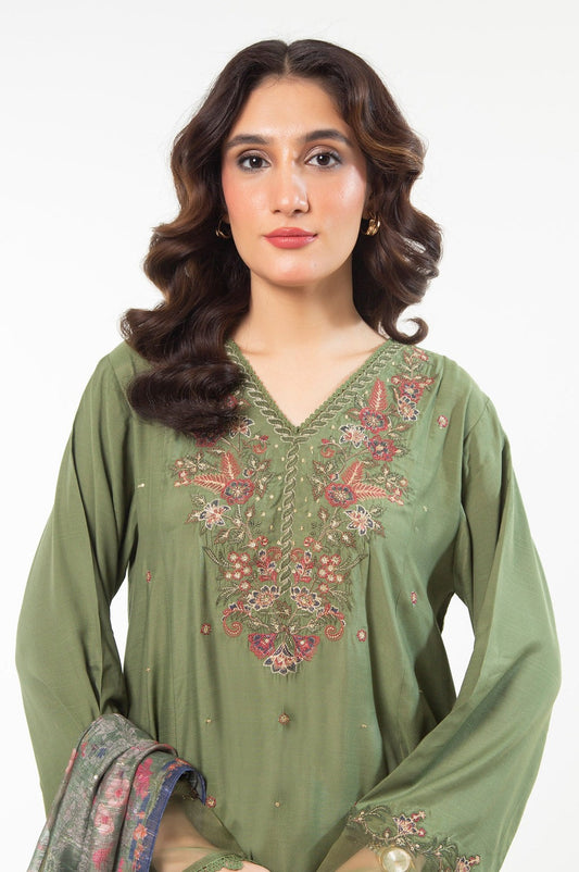 STITCHED EMBROIDERED RAW SILK SUIT