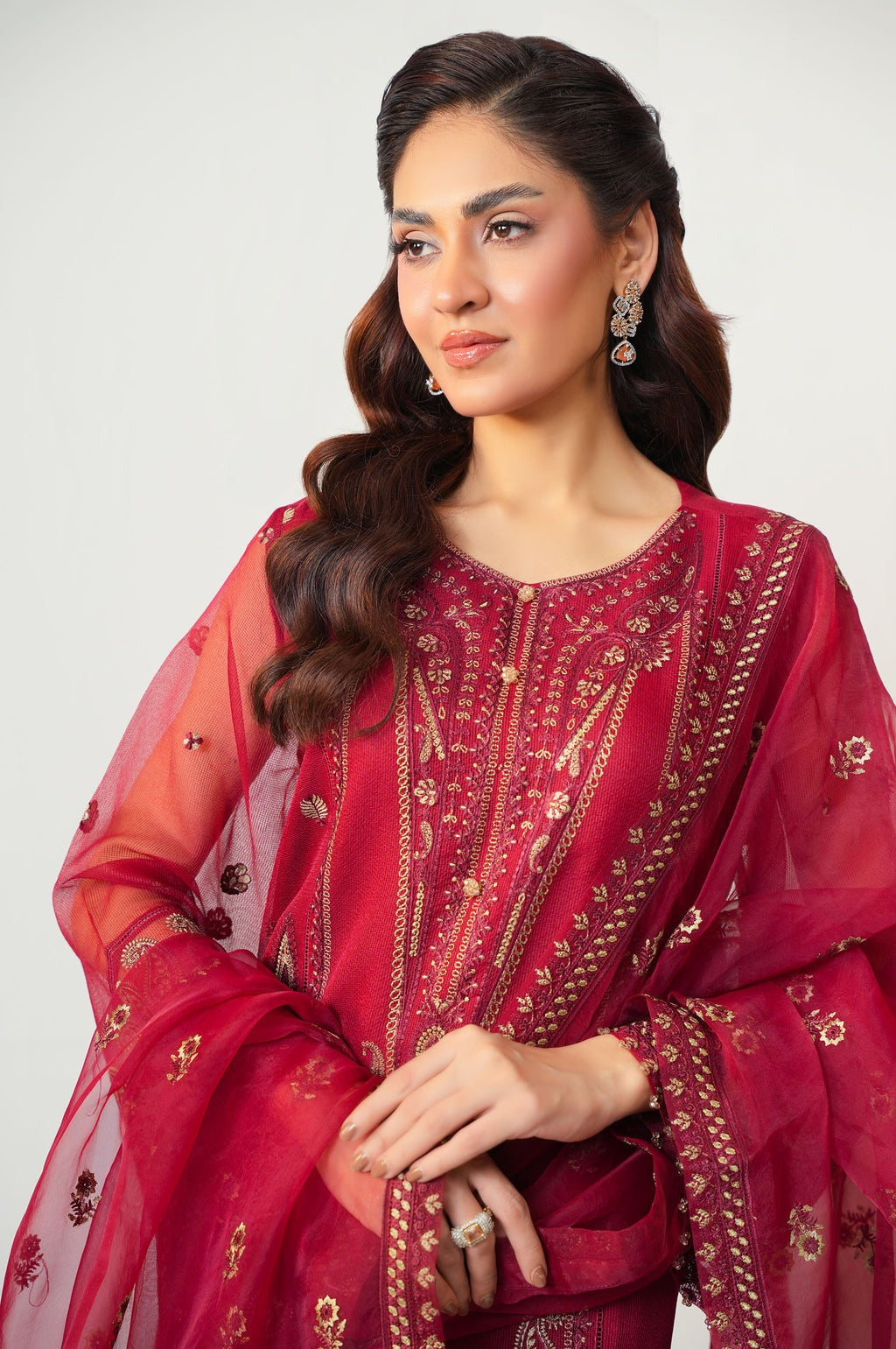 STITCHED EMBROIDERED RAJJO NET SUIT