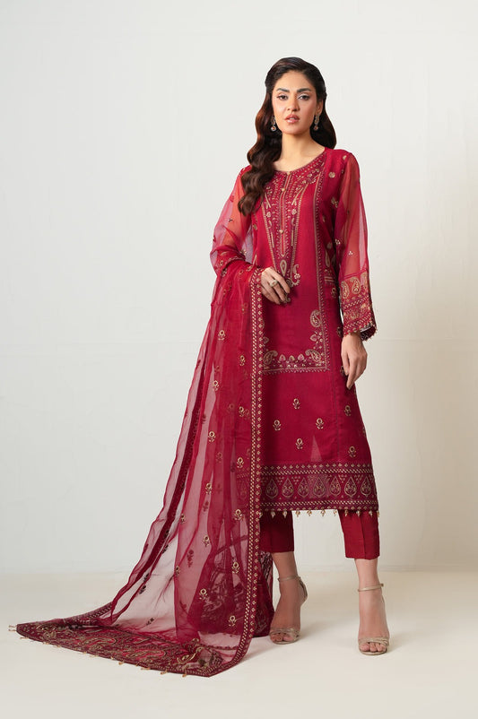 STITCHED EMBROIDERED RAJJO NET SUIT