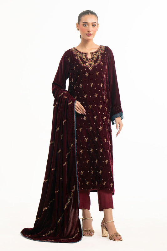 STITCHED EMBROIDERED VELVET SHIRT DUPATTA