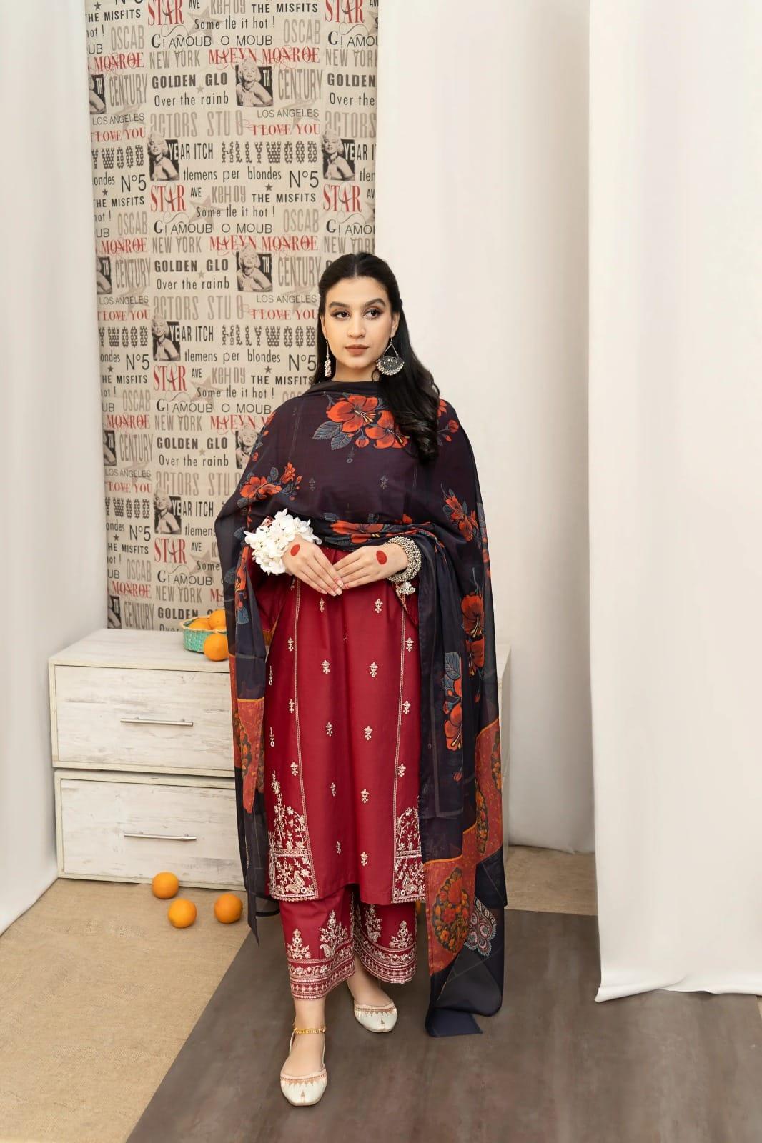 URGE Premium Air-Jet Dhanak – 3 PC Heavy Embroidered Unstitched Winter Suit