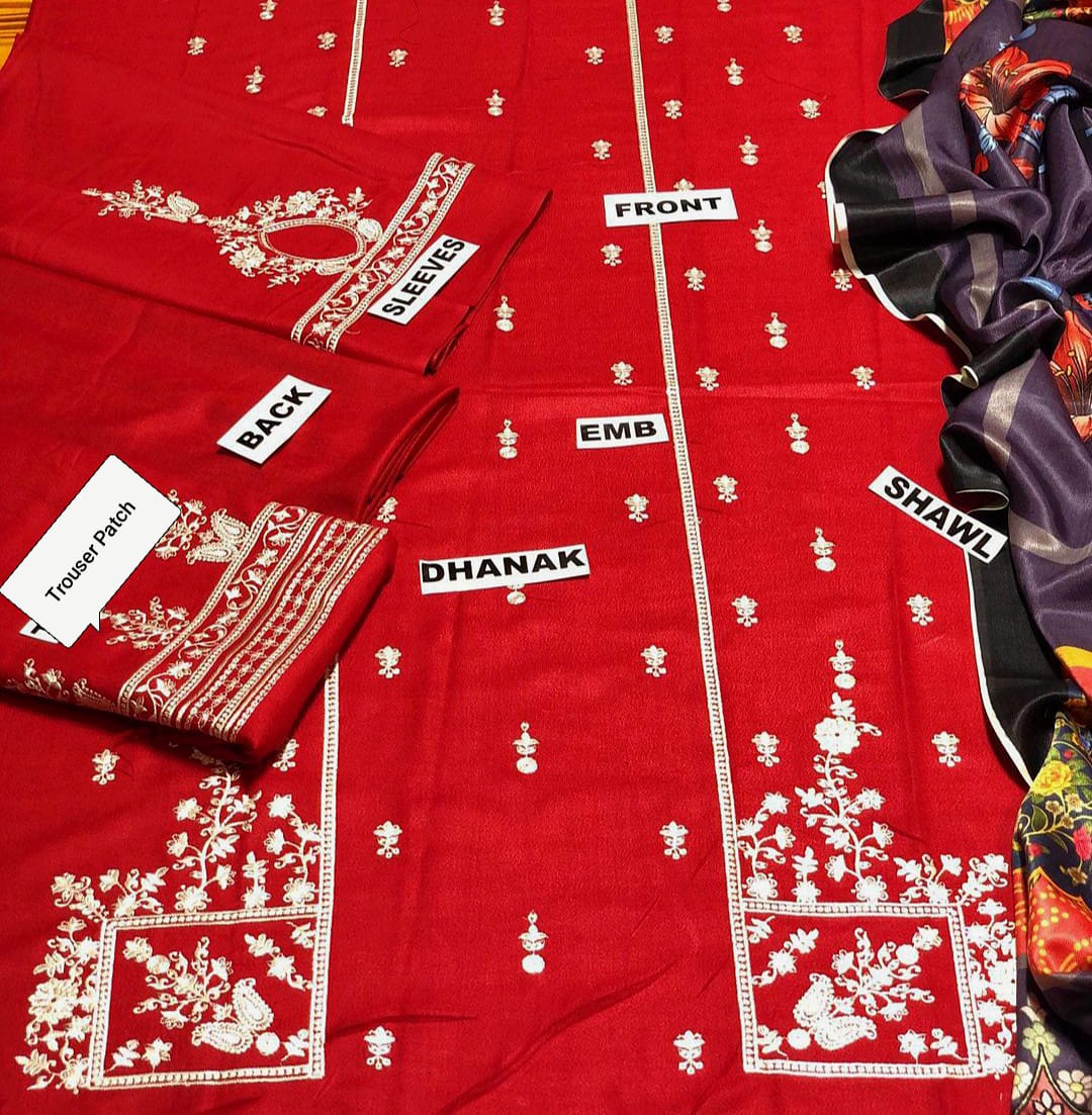 URGE Premium Air-Jet Dhanak – 3 PC Heavy Embroidered Unstitched Winter Suit