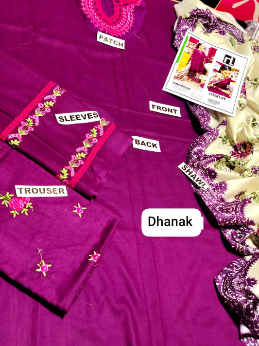 Charizma Premium Air-Jet Dhanak – 3 PC Heavy Embroidered Unstitched Winter Suit