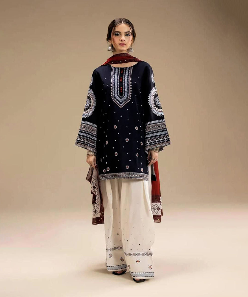JAZMIN Premium Dhanak – 3 PC Heavy Embroidered Unstitched Winter Suit with Digital Wool Shawl