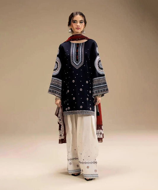 JAZMIN Premium Dhanak – 3 PC Heavy Embroidered Unstitched Winter Suit with Digital Wool Shawl