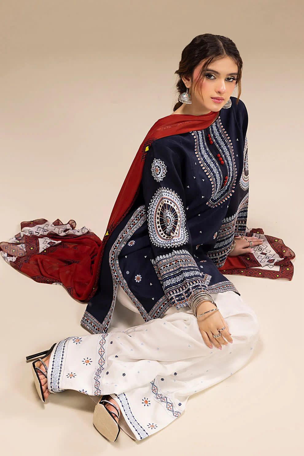 JAZMIN Premium Dhanak – 3 PC Heavy Embroidered Unstitched Winter Suit with Digital Wool Shawl