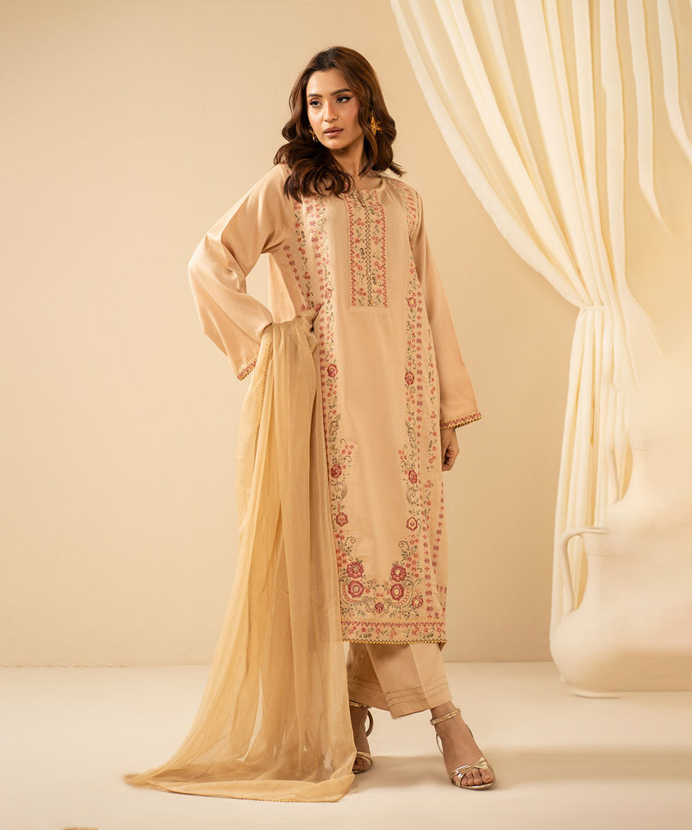 STITCHED EMBROIDERED COTTON NET SUIT