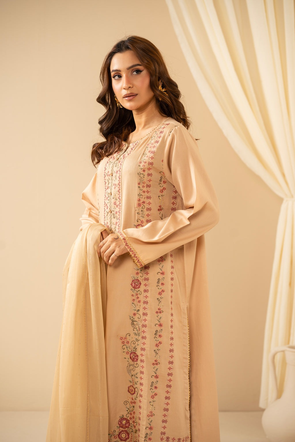 STITCHED EMBROIDERED COTTON NET SUIT