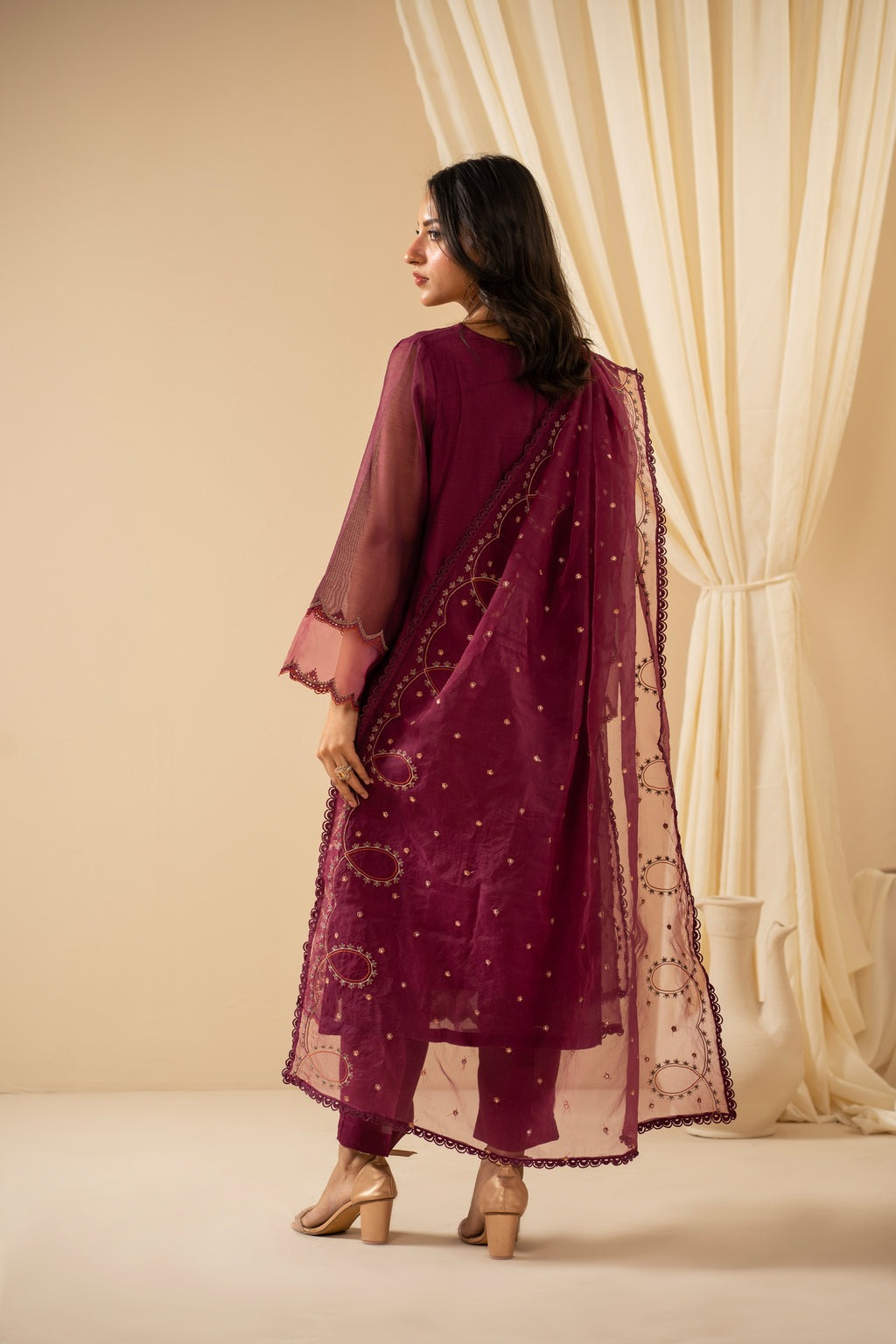 STITCHED EMBROIDERED KHADDI NET SUIT