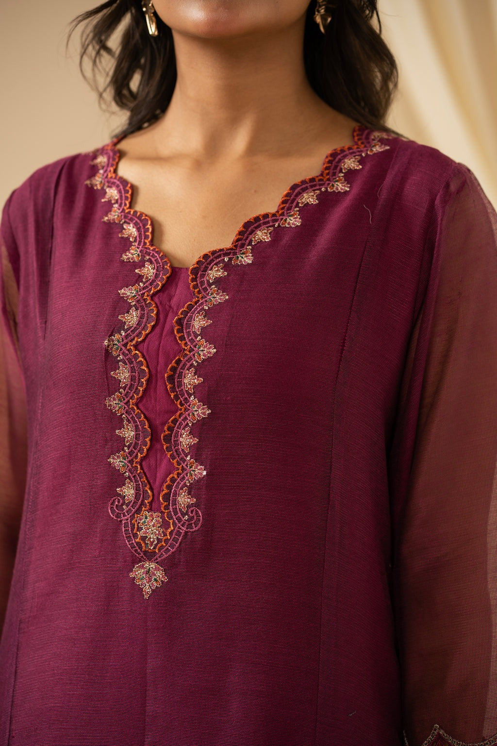 STITCHED EMBROIDERED KHADDI NET SUIT