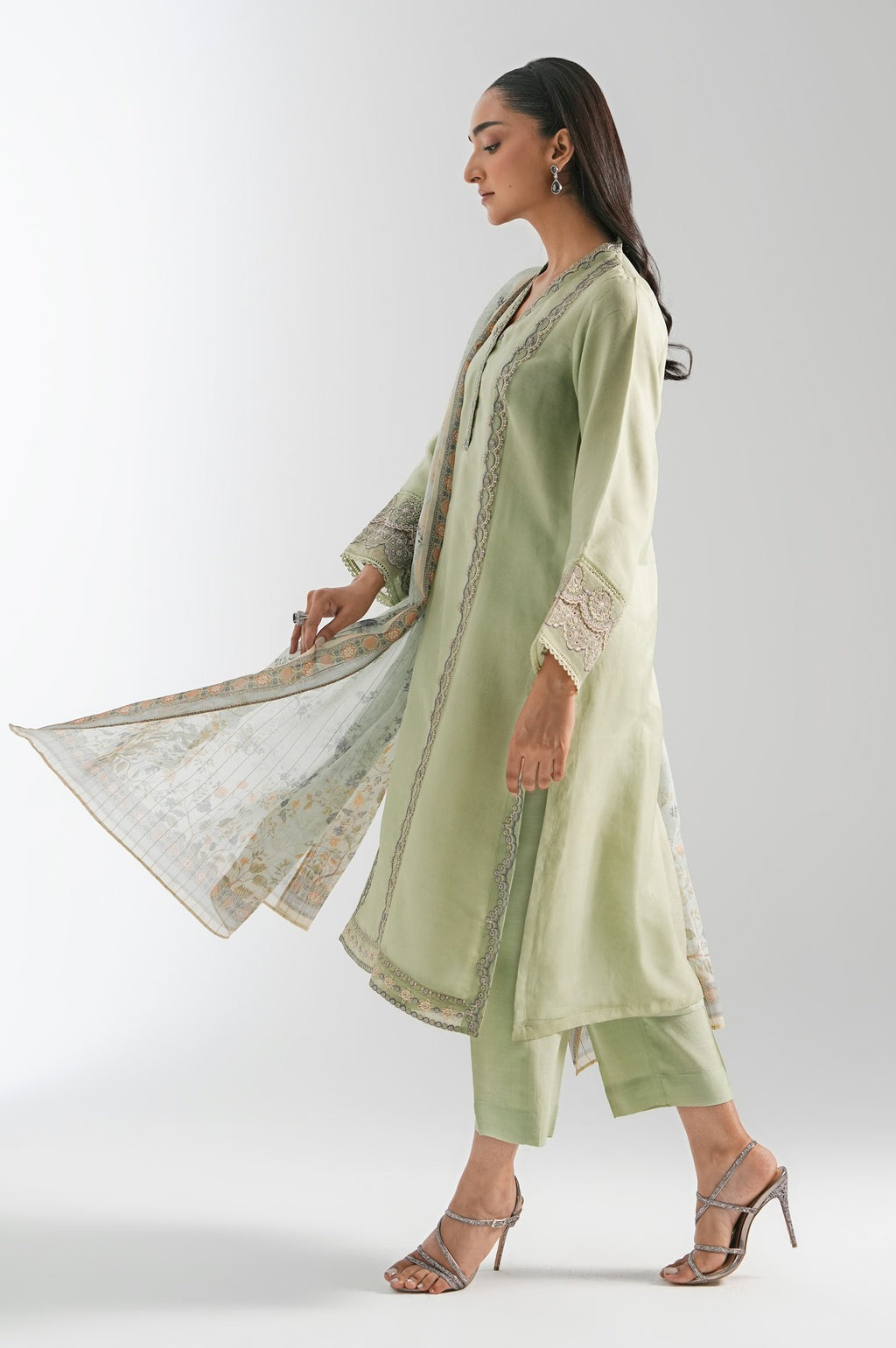 STITCHED EMBROIDERED ORGANZA SUIT