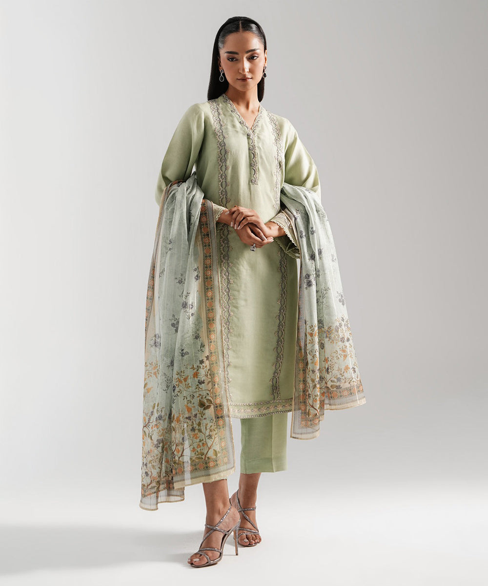 STITCHED EMBROIDERED ORGANZA SUIT