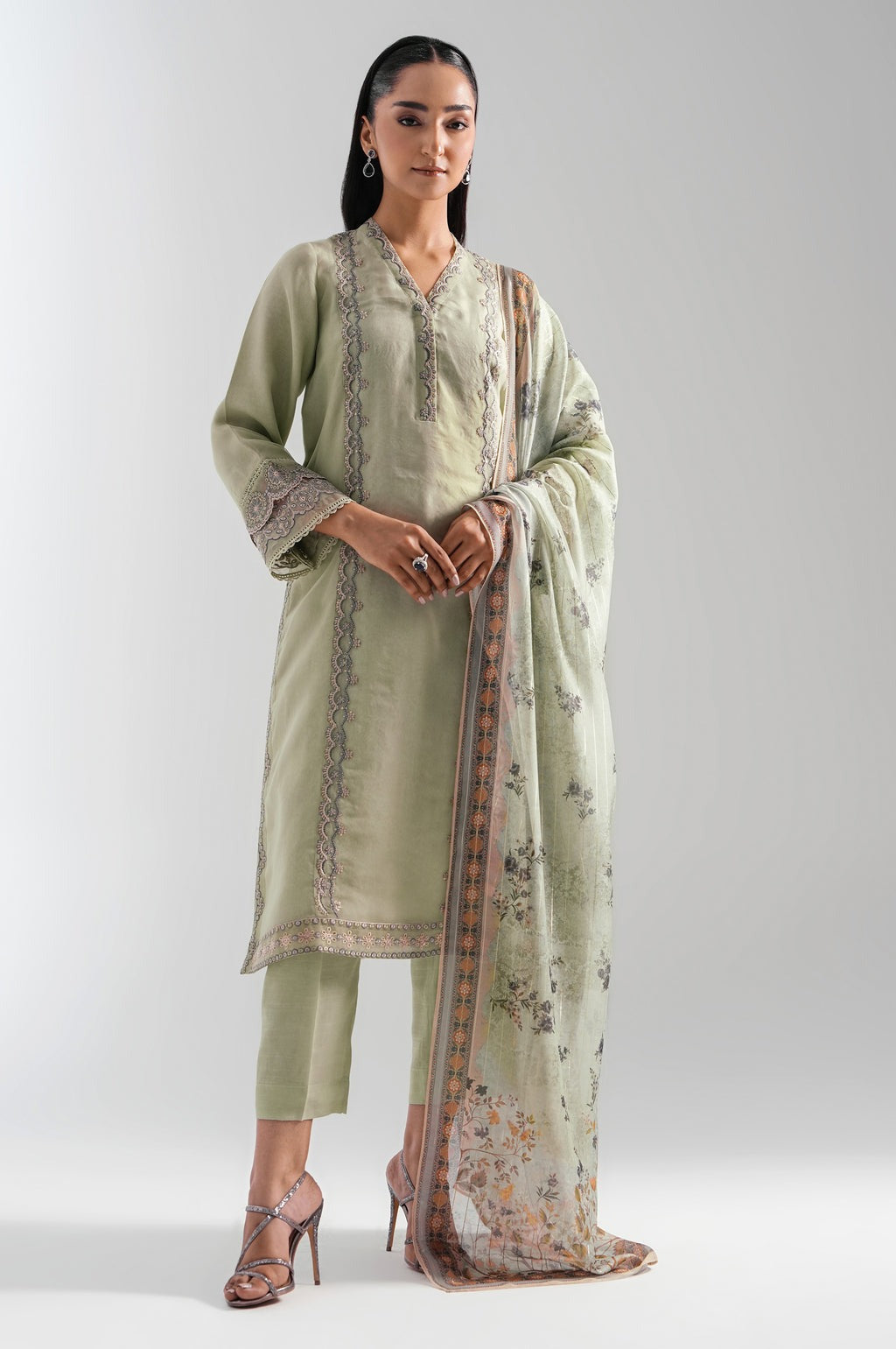 STITCHED EMBROIDERED ORGANZA SUIT