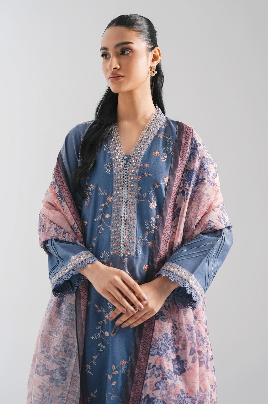 STITCHED EMBROIDERED COTTON NET SUIT