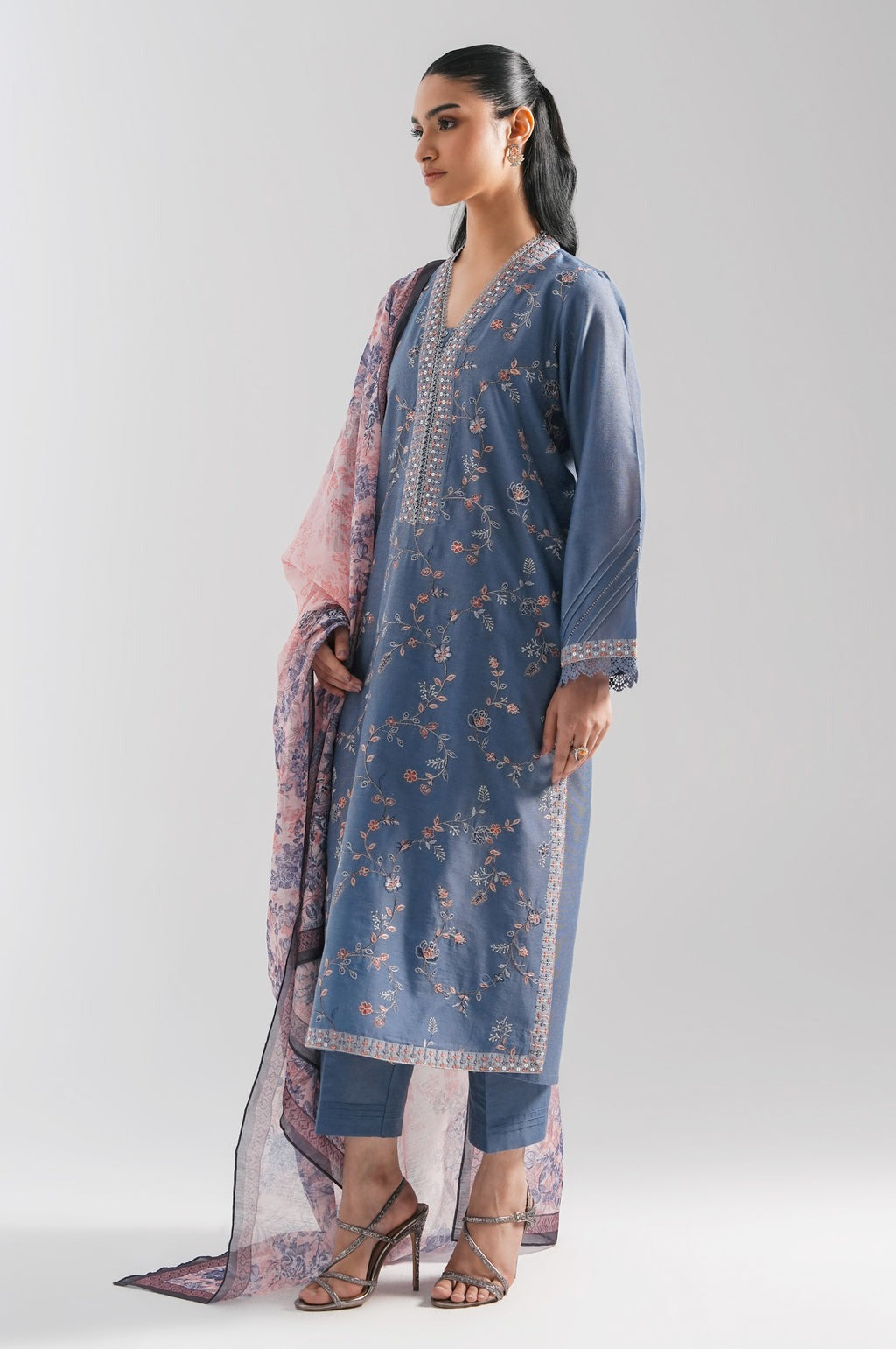 STITCHED EMBROIDERED COTTON NET SUIT