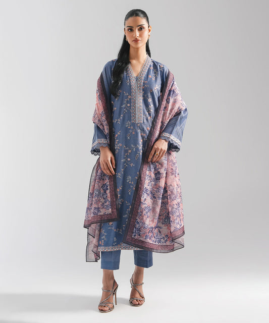STITCHED EMBROIDERED COTTON NET SUIT