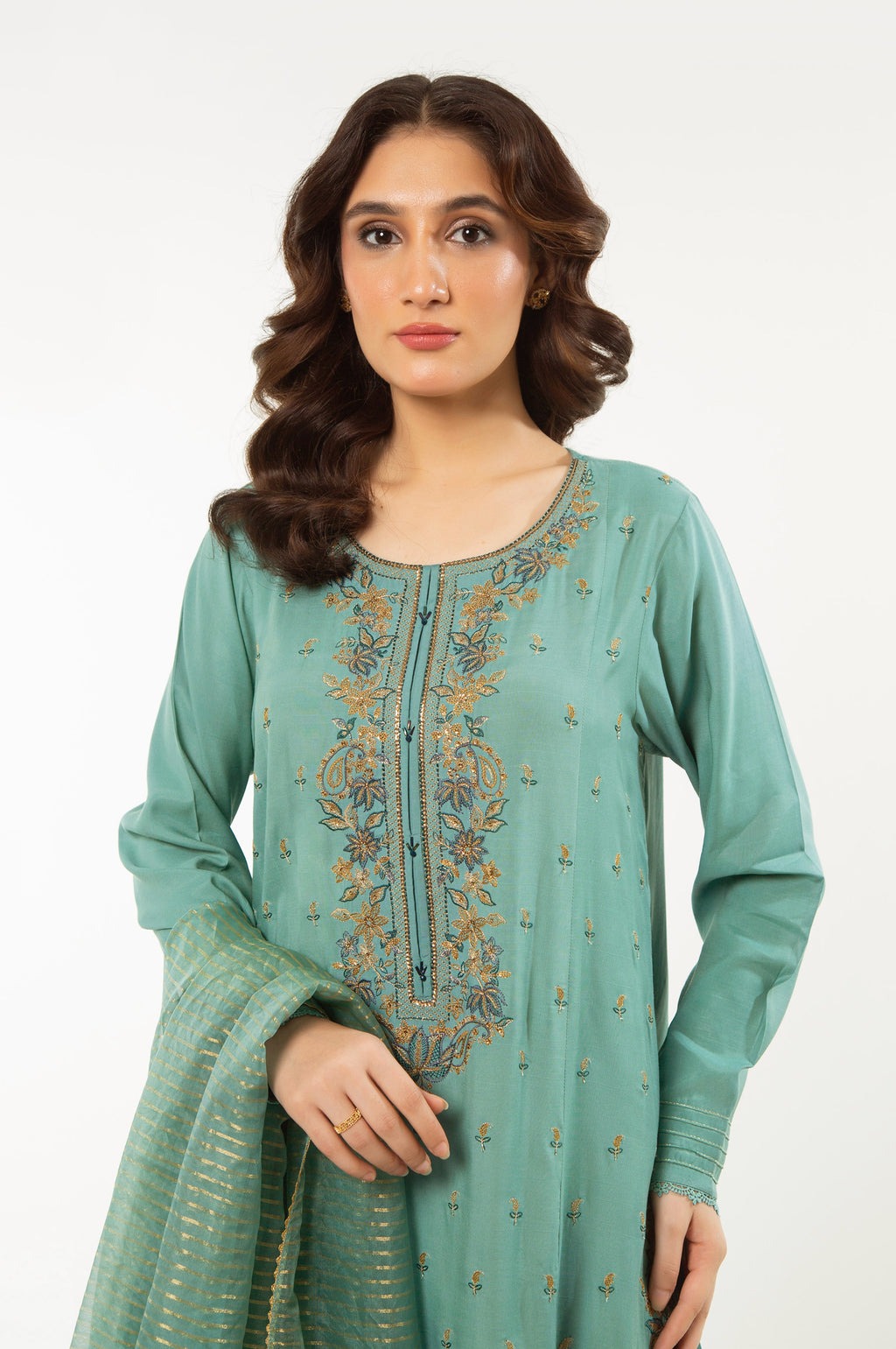 STITCHED EMBROIDERED RAW SILK SUIT