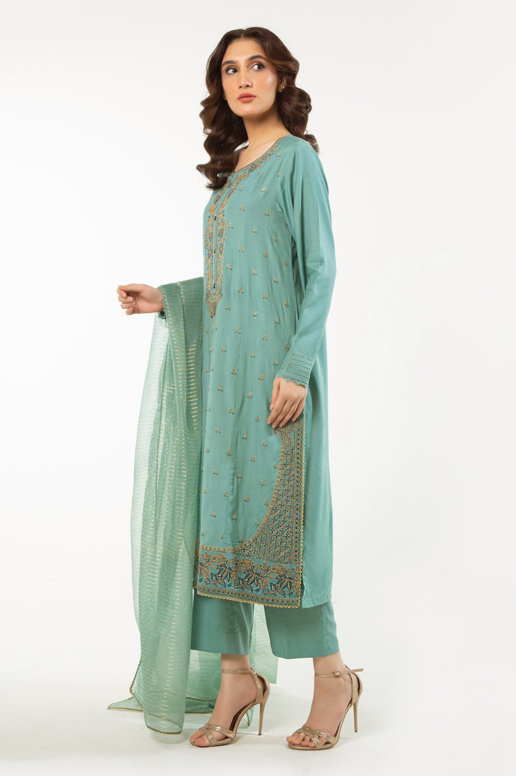 STITCHED EMBROIDERED RAW SILK SUIT