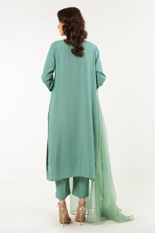 STITCHED EMBROIDERED RAW SILK SUIT