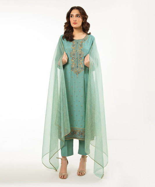 STITCHED EMBROIDERED RAW SILK SUIT