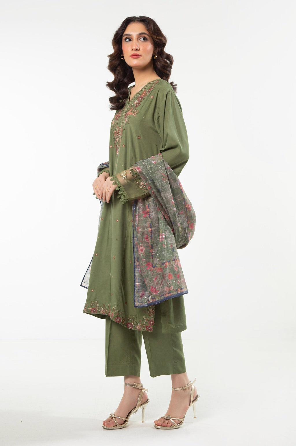 STITCHED EMBROIDERED RAW SILK SUIT