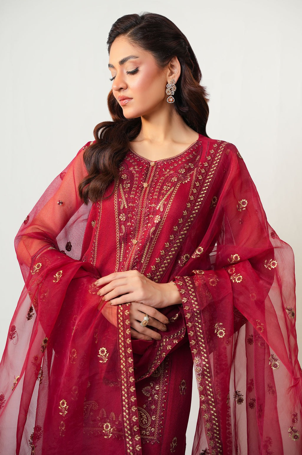 STITCHED EMBROIDERED RAJJO NET SUIT