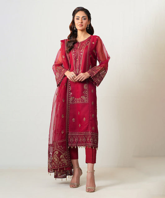 STITCHED EMBROIDERED RAJJO NET SUIT