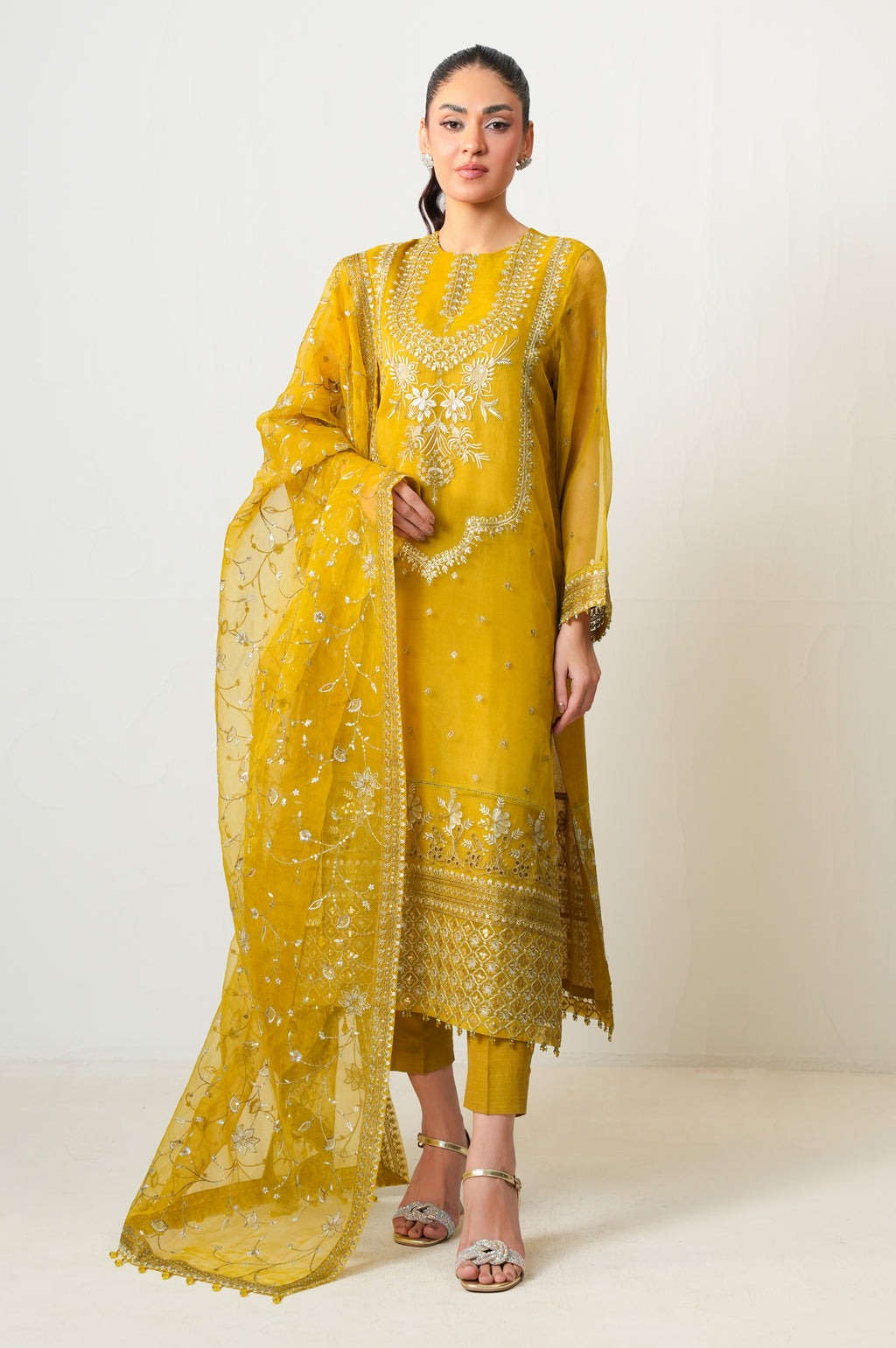 STITCHED EMBROIDERED ORGANZA SUIT