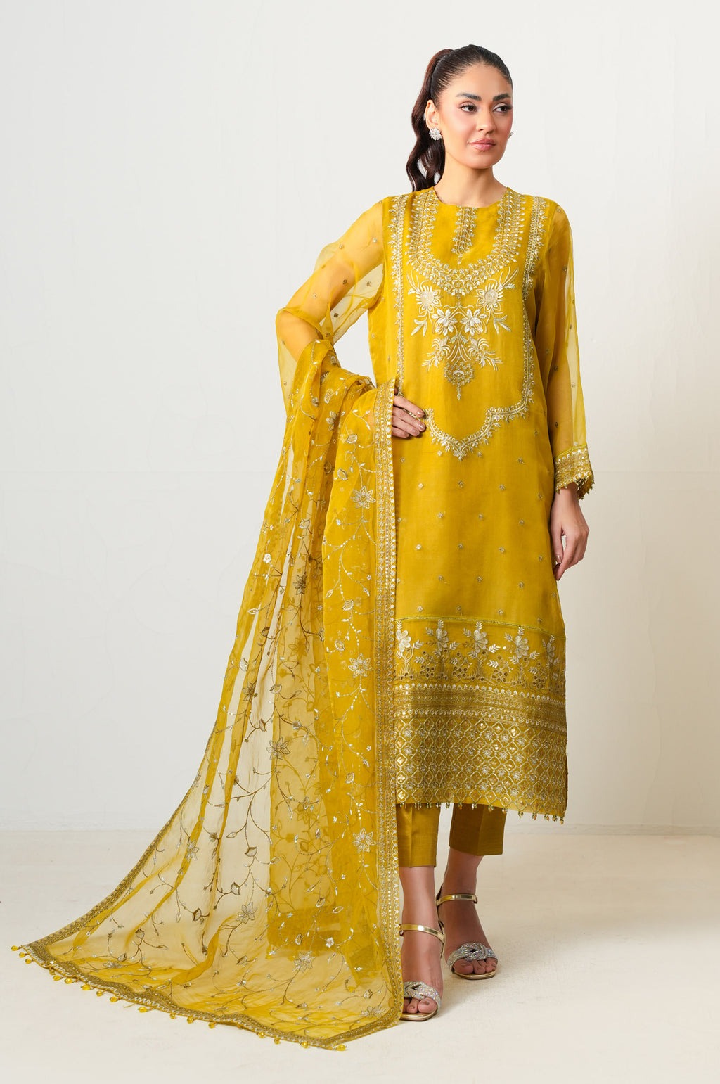 STITCHED EMBROIDERED ORGANZA SUIT