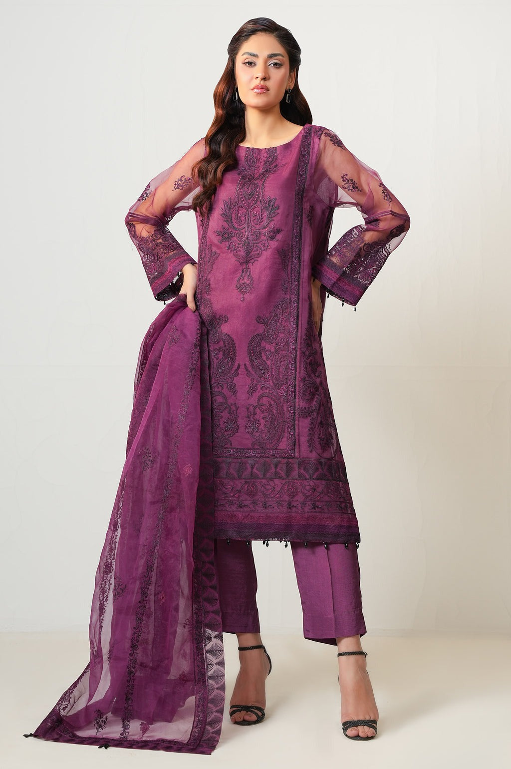 STITCHED EMBROIDERED ORGANZA SUIT