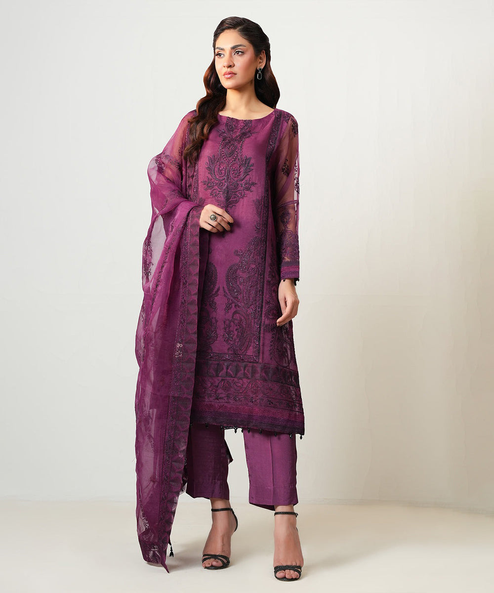 STITCHED EMBROIDERED ORGANZA SUIT