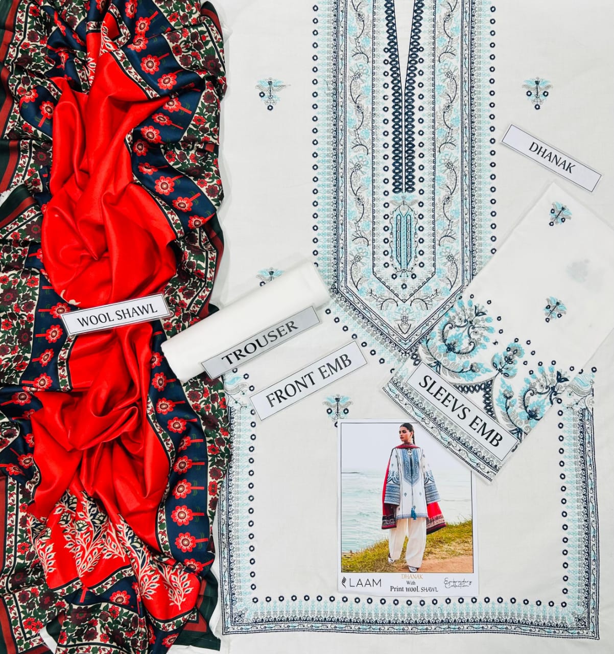 LAAM Premium Air-Jet Dhanak – 3 PC Heavy Embroidered Unstitched Winter Suit